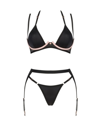 Obsessive Selinne 3-pcs set - комплект эротического белья с поясом для чулок, XL/XXL (чёрный)
